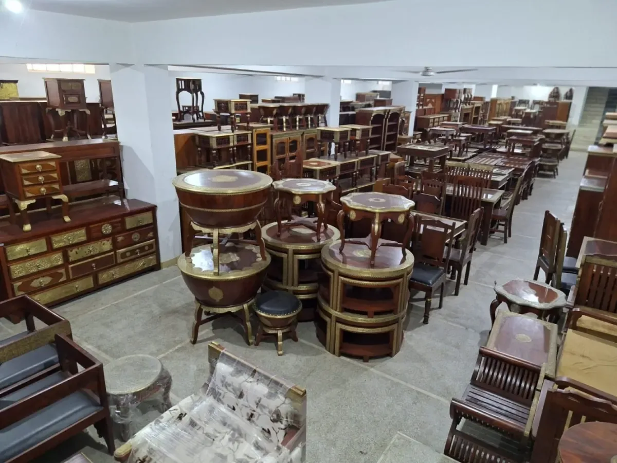 Furniture displayed at Mehar Arts in Jodhpur
